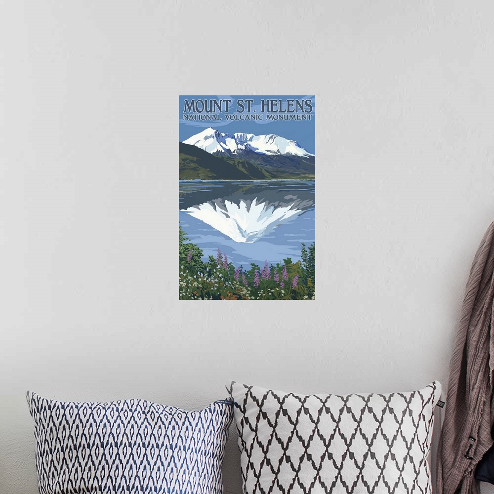 A bohemian room featuring Mount St. Helens, Washington - Before and After Views: Retro Travel Poster