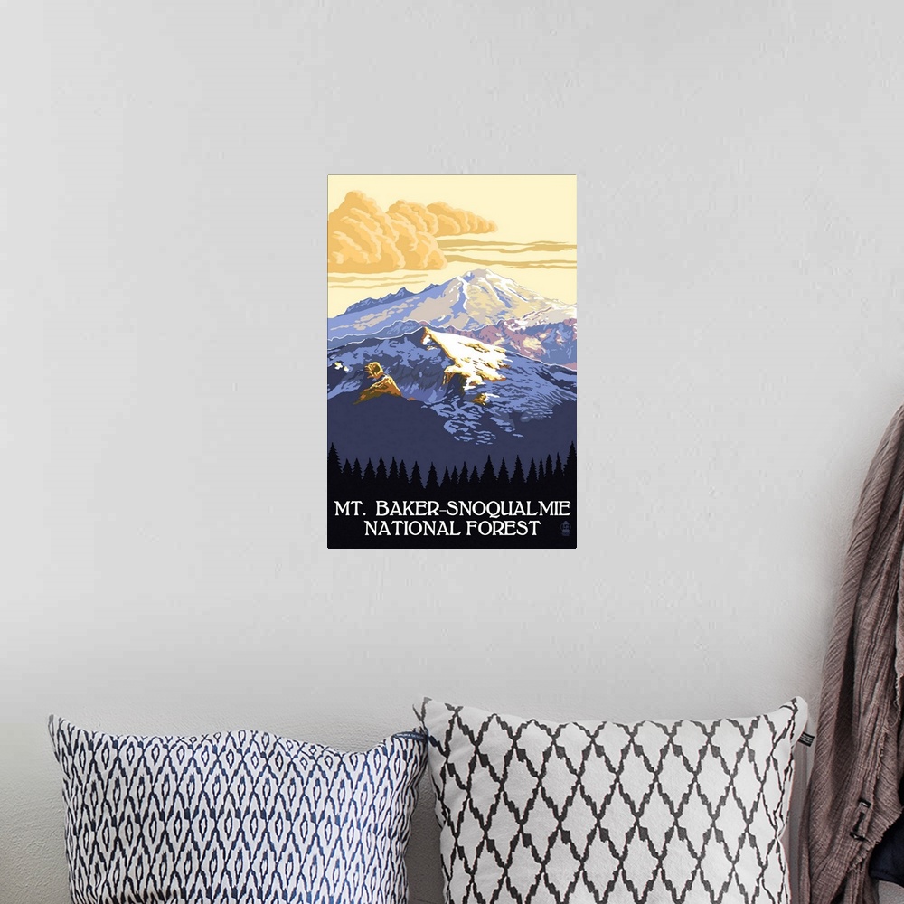 A bohemian room featuring Mt. Baker Snoqualmie National Forest: Retro Travel Poster