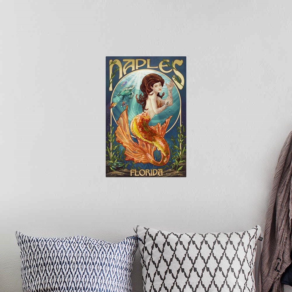 A bohemian room featuring Naples, Florida - Mermaid: Retro Travel Poster