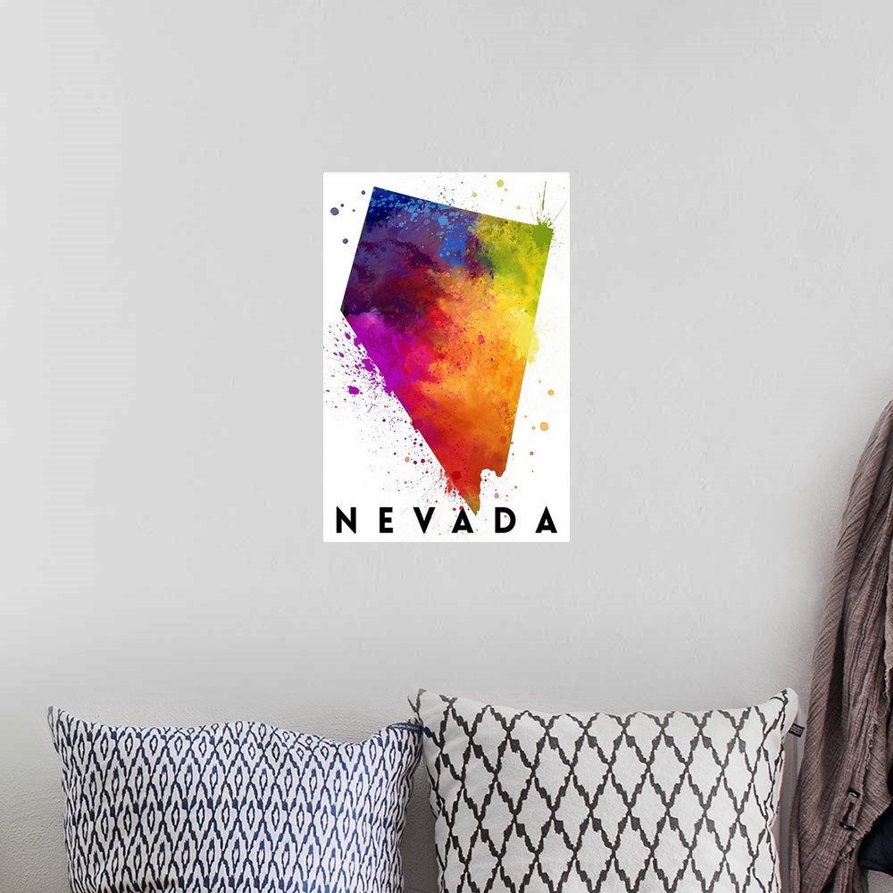 A bohemian room featuring Nevada - State Abstract Watercolor