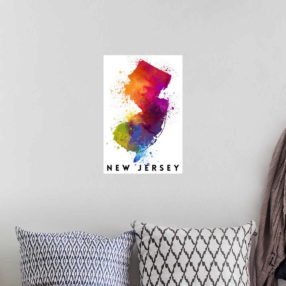A bohemian room featuring New Jersey - State Abstract Watercolor