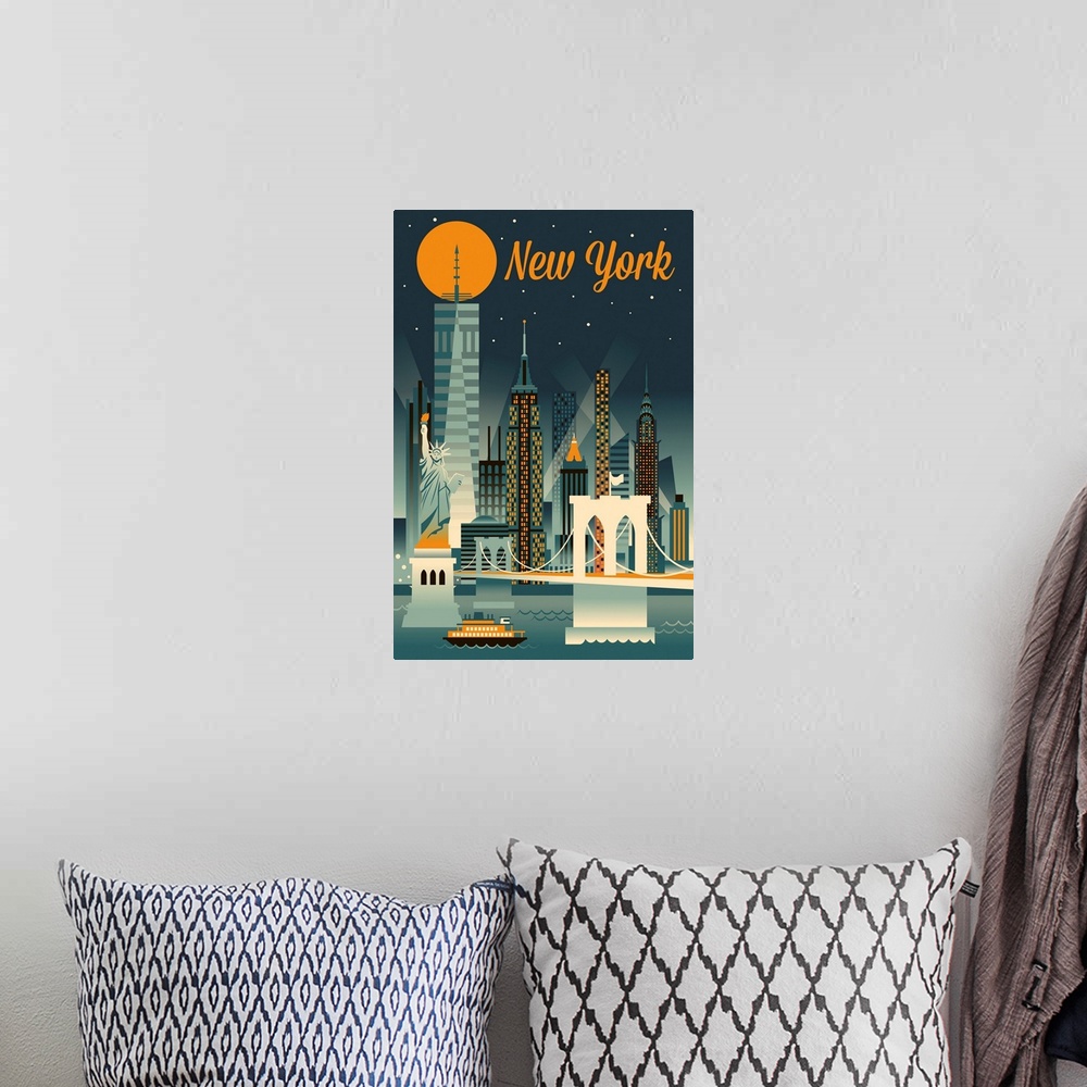 A bohemian room featuring New York City - Retro Skyline Series