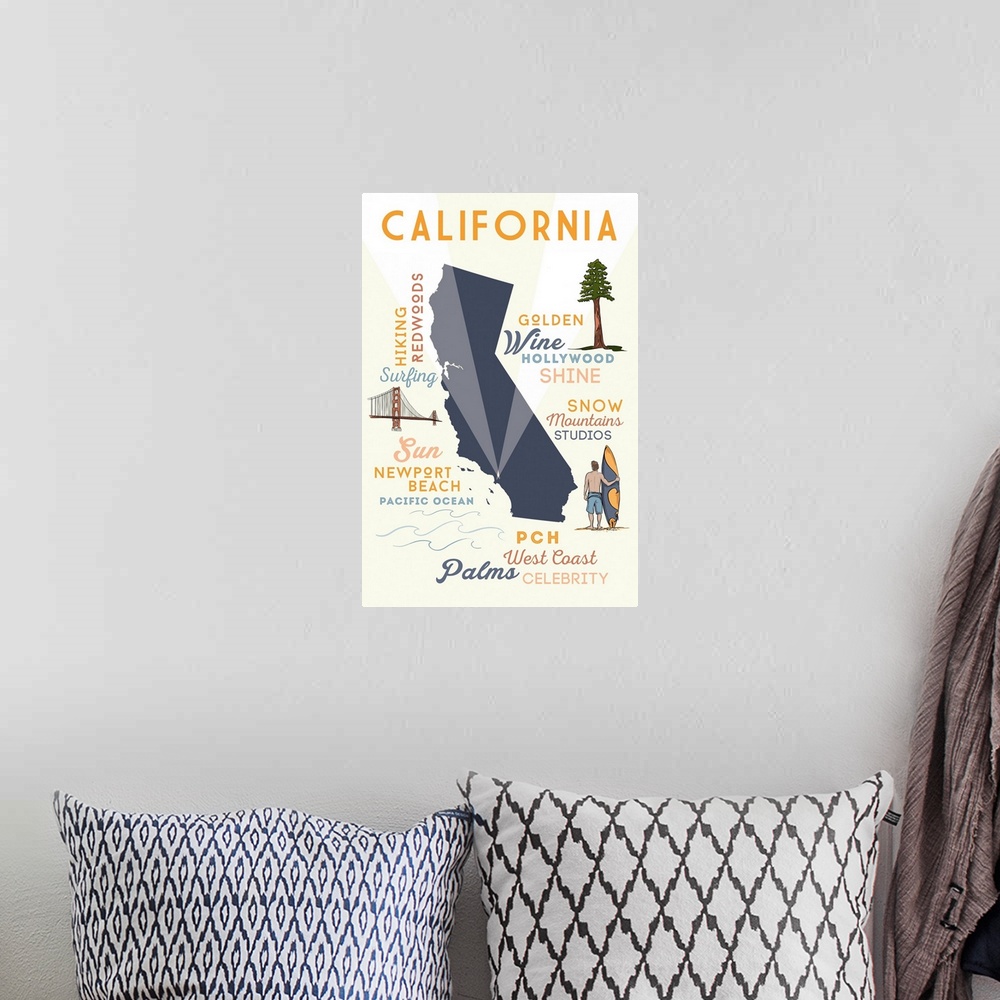 A bohemian room featuring Newport Beach, California, Typography and Icons