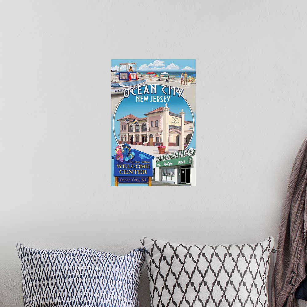 A bohemian room featuring Ocean City, New Jersey - Montage: Retro Travel Poster