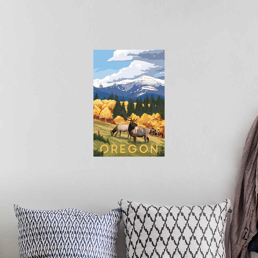 A bohemian room featuring Oregon - Elk and Mountains
