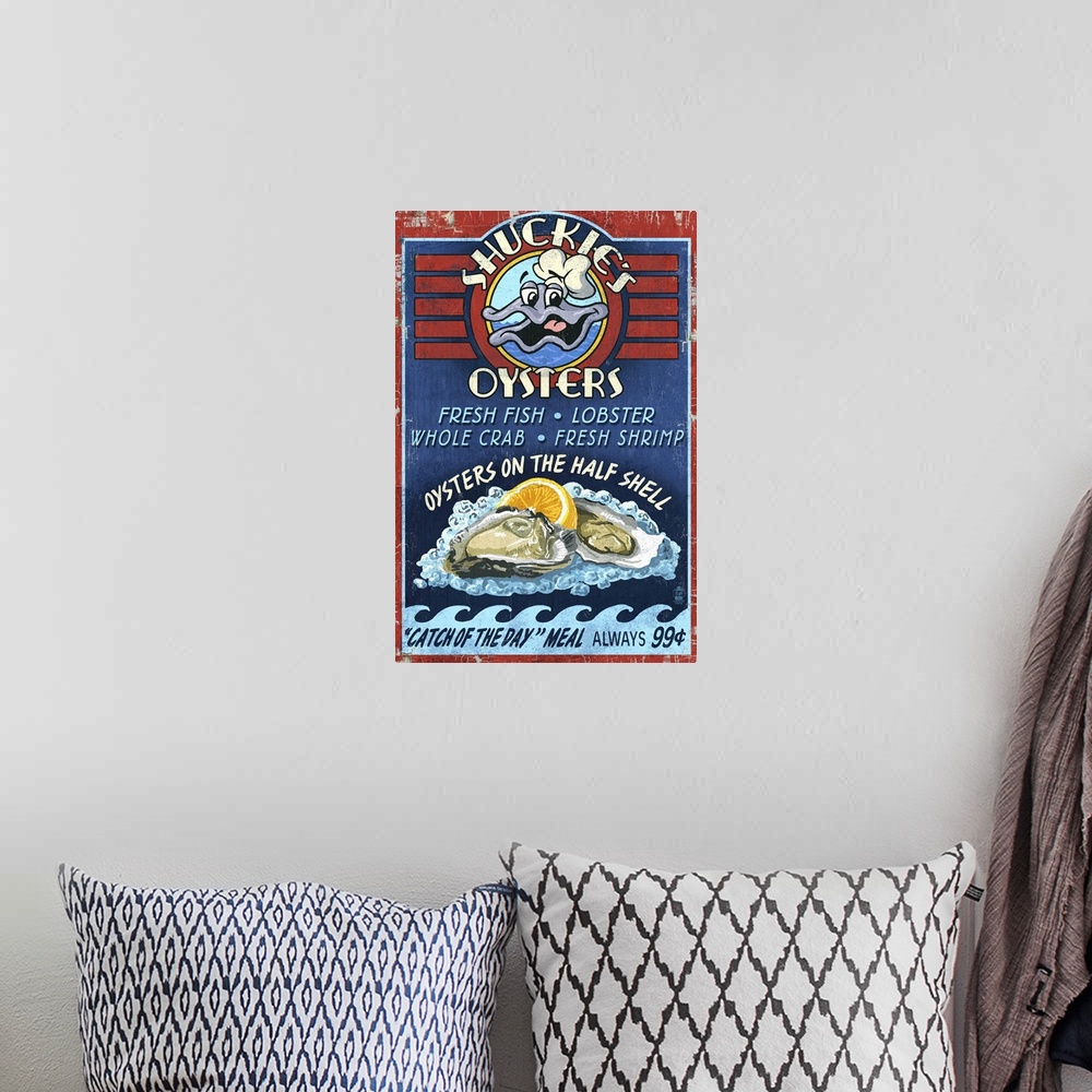A bohemian room featuring Oyster Bar, Vintage Sign