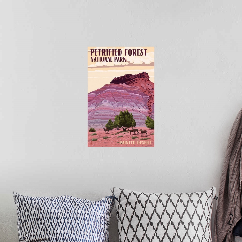 A bohemian room featuring Painted Desert - Petrified Forest National Park: Retro Travel Poster