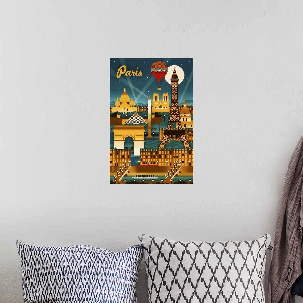 A bohemian room featuring Paris, France, Retro Skyline