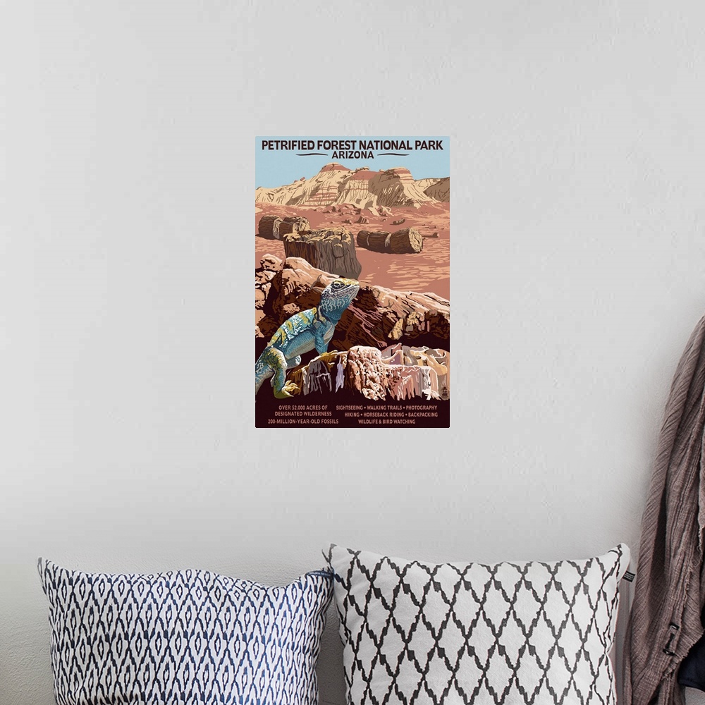 A bohemian room featuring Petrified Forest National Park - Arizona: Retro Travel Poster