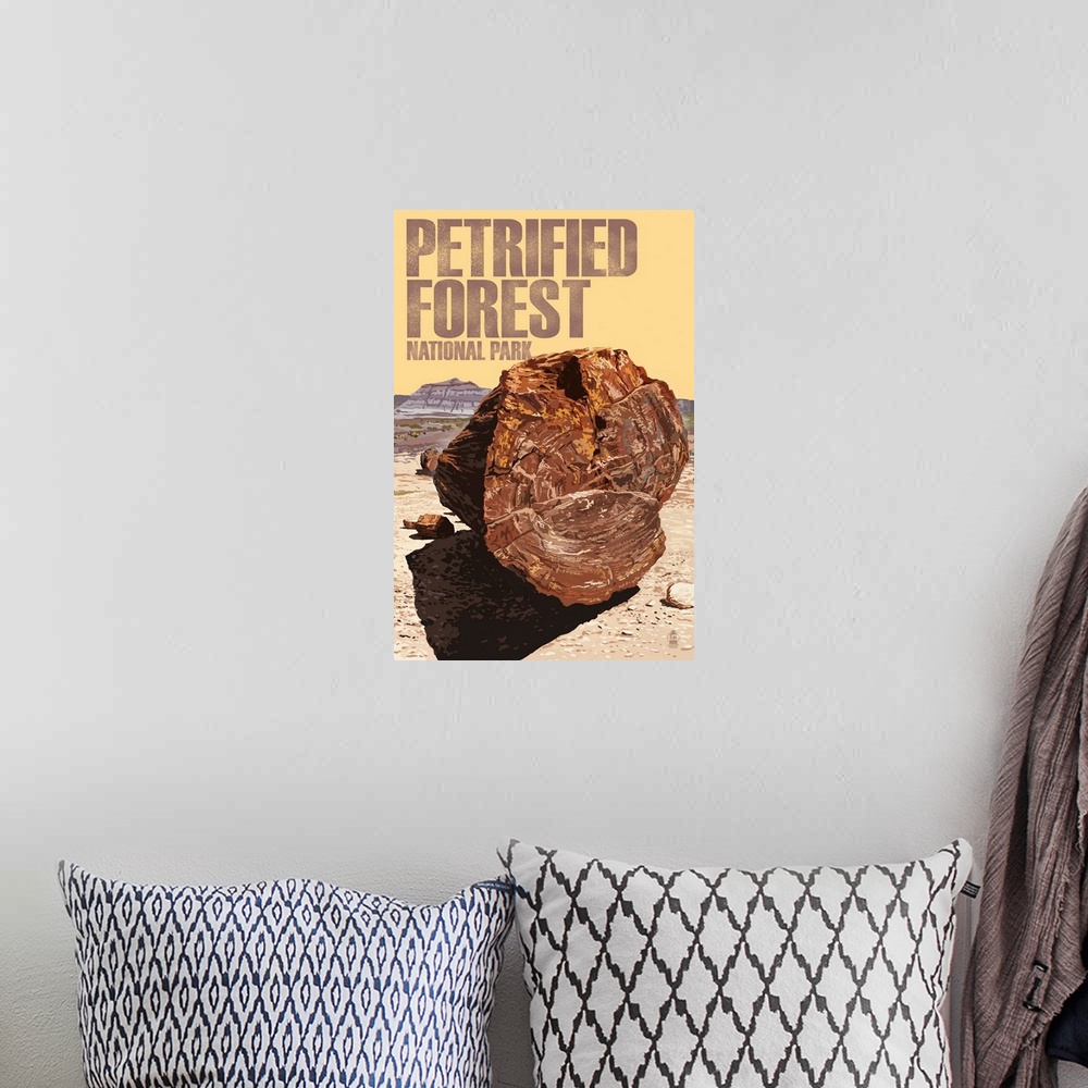A bohemian room featuring Petrified Forest National Park, Log: Retro Travel Poster