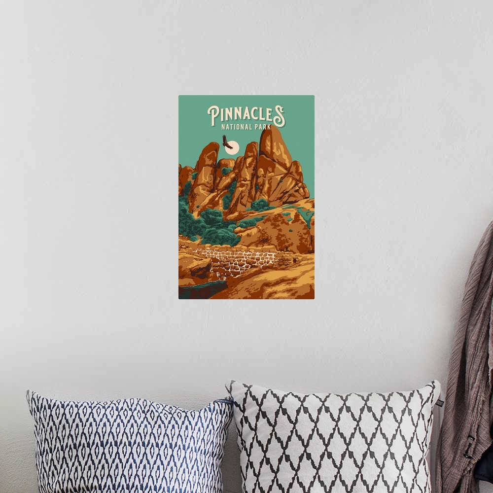 A bohemian room featuring Pinnacles National Park, Natural Landscape: Retro Travel Poster