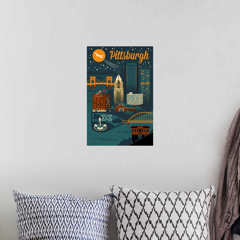 A bohemian room featuring Pittsburgh - Retro Skyline