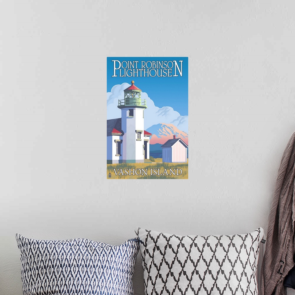 A bohemian room featuring Point Robinson Lighthouse - Vashon Island, WA: Retro Travel Poster