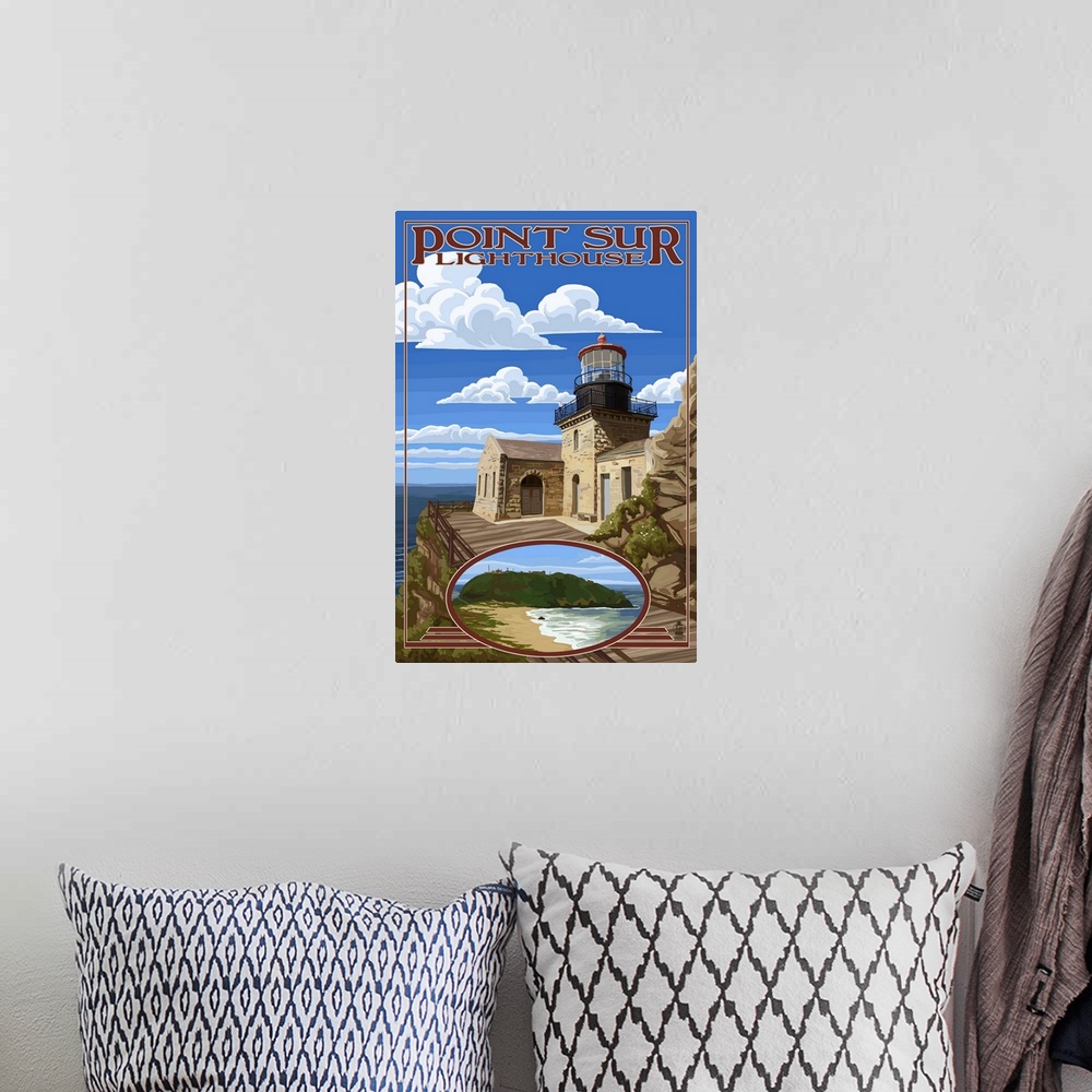A bohemian room featuring Point Sur Lighthouse - Big Sur Coast, California: Retro Travel Poster