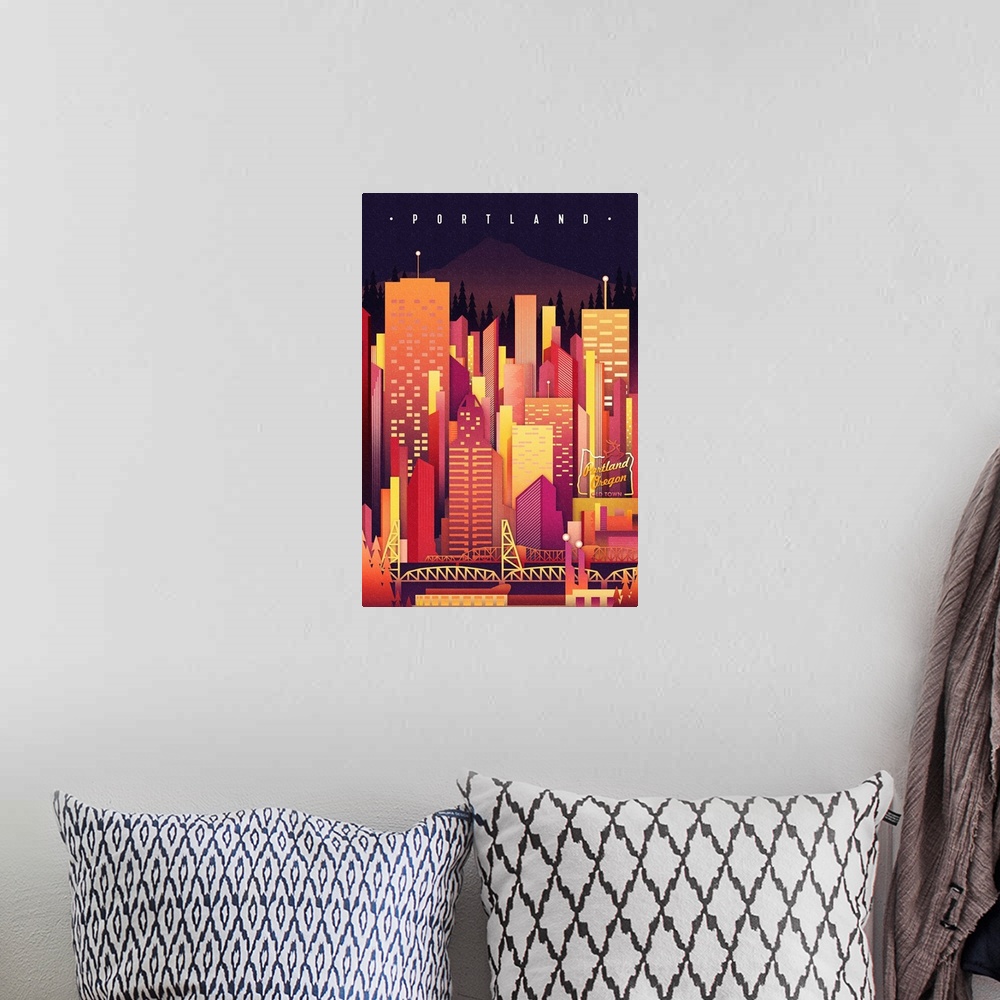 A bohemian room featuring Portland, Oregon - Neon Skyline