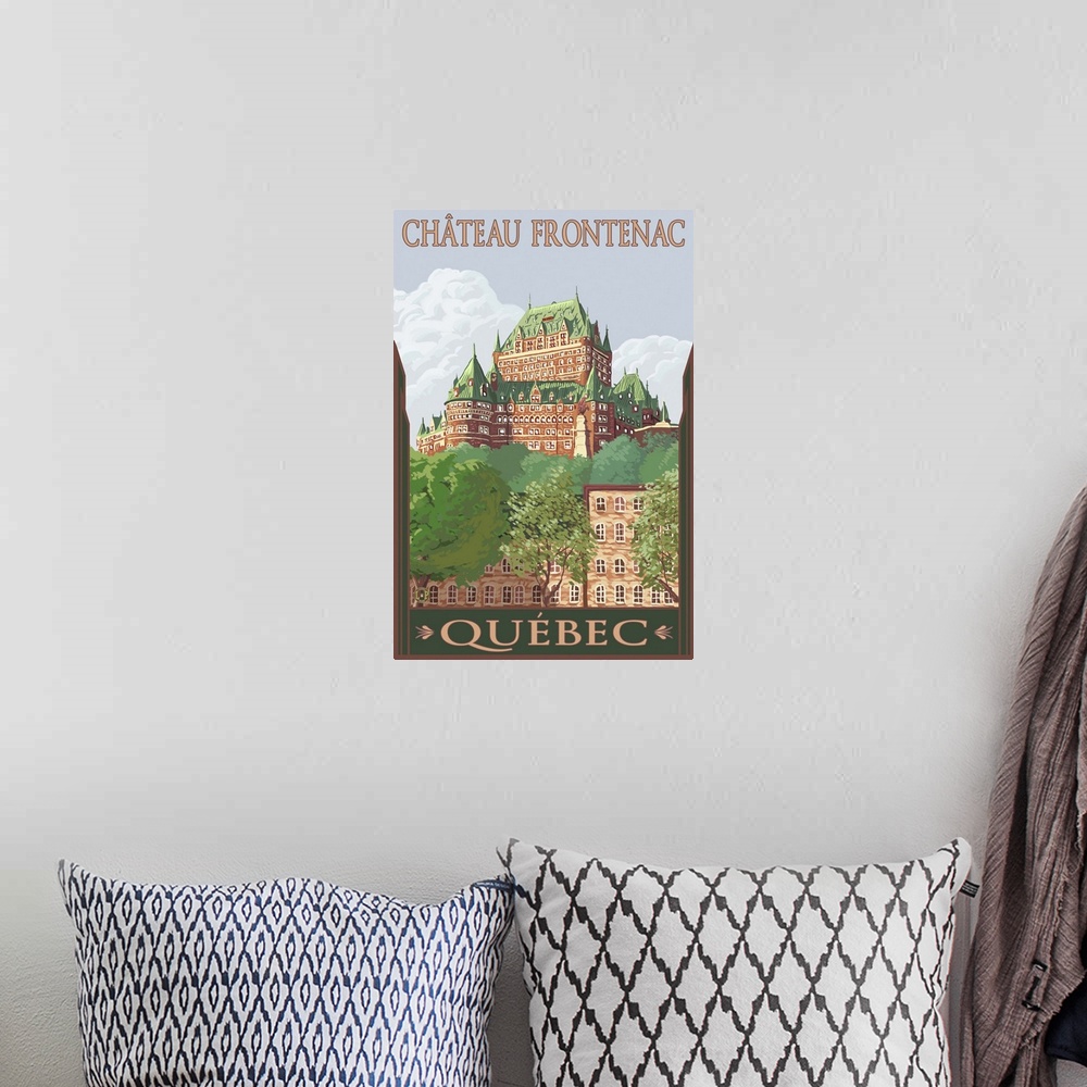 A bohemian room featuring Quebec City, Canada - Chateau Frontenac: Retro Travel Poster