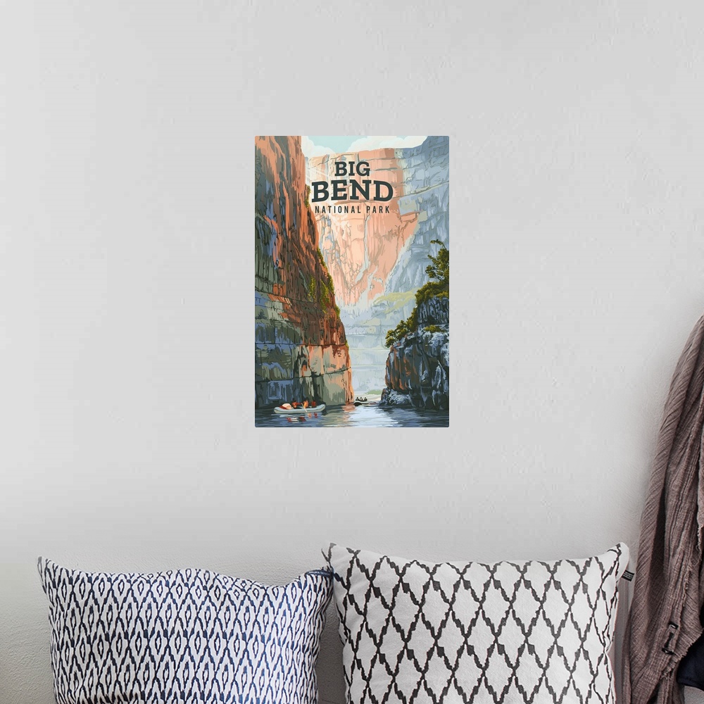 A bohemian room featuring Rafting In Big Bend National Park: Retro Travel Poster