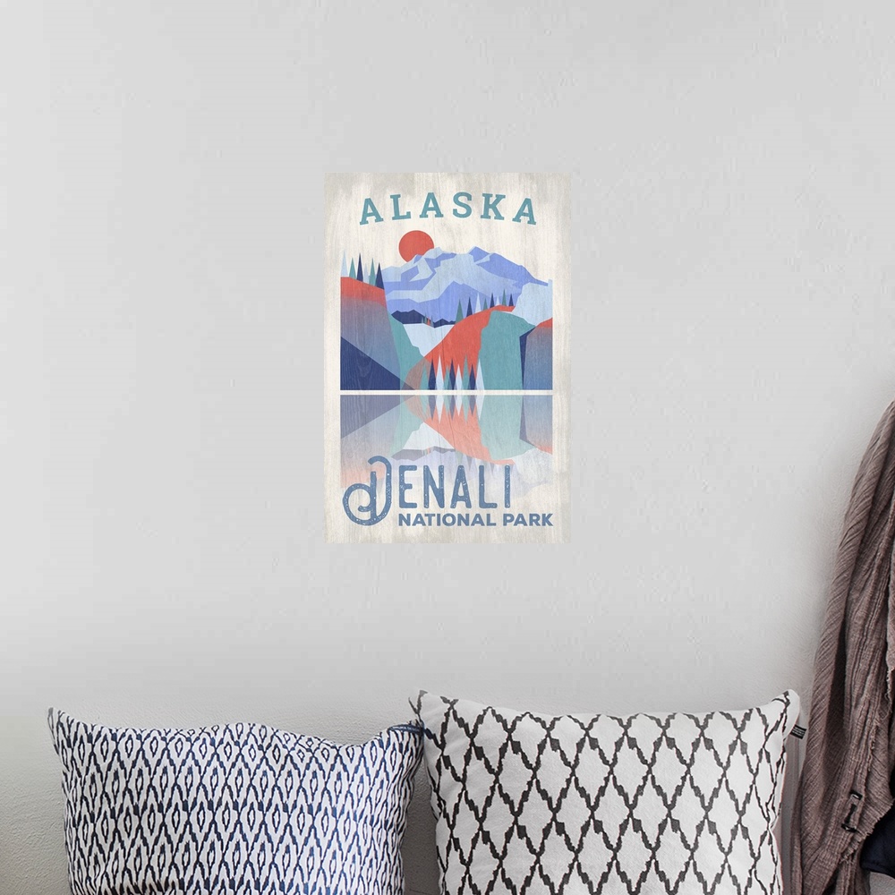 A bohemian room featuring Reflection At Denali National Park and Preserve: Graphic Travel Poster