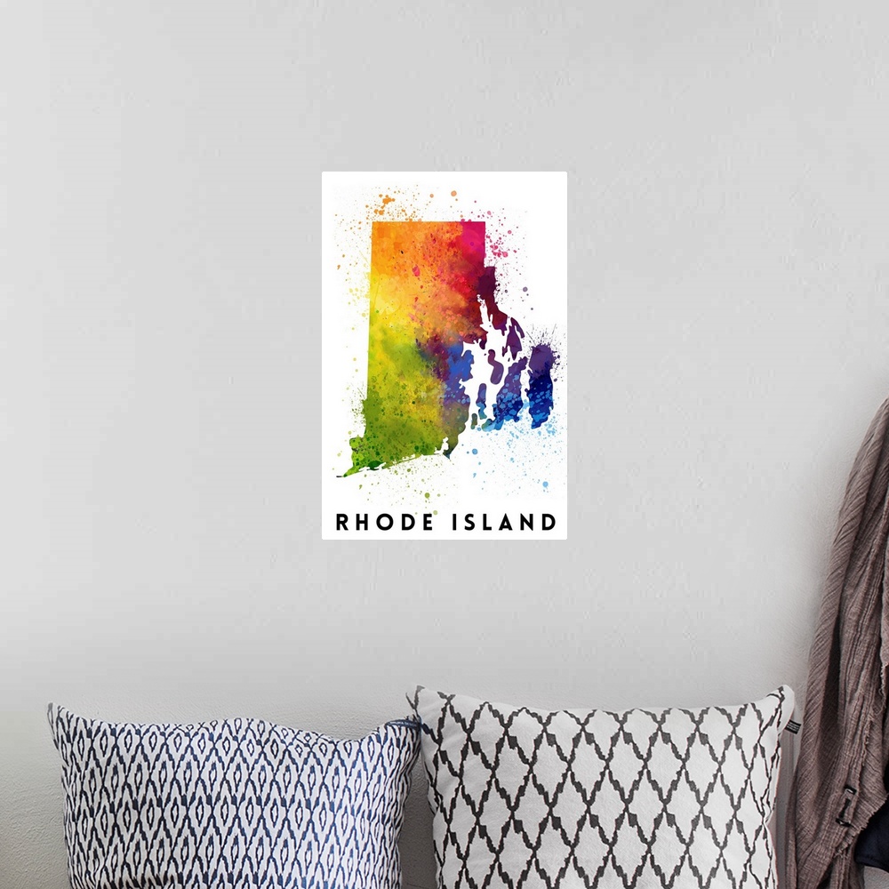 A bohemian room featuring Rhode Island - State Abstract Watercolor