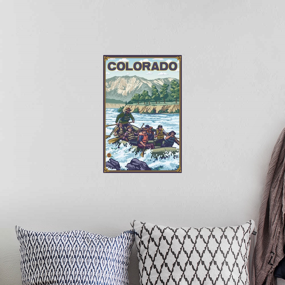 A bohemian room featuring River Rafting - Colorado: Retro Travel Poster