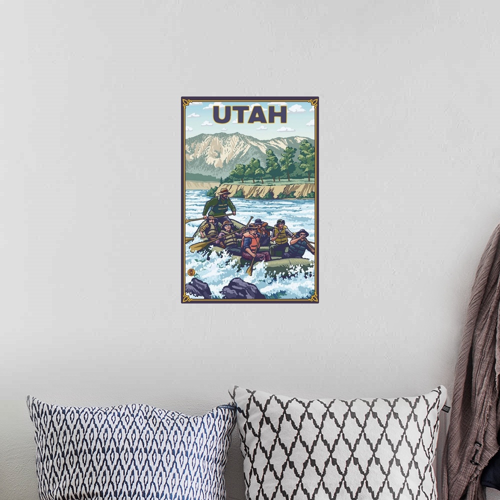 A bohemian room featuring River Rafting - Utah: Retro Travel Poster