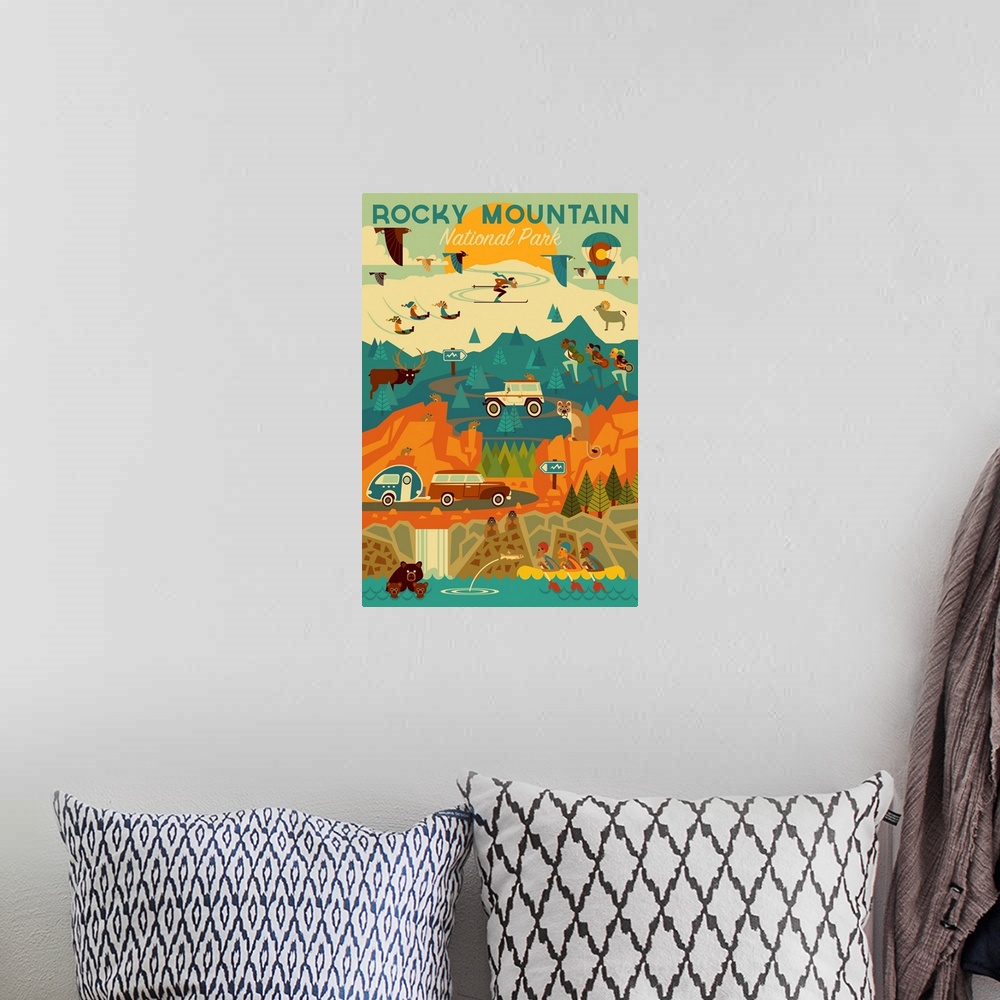 A bohemian room featuring Rocky Mountain National Park, Adventure: Graphic Travel Poster