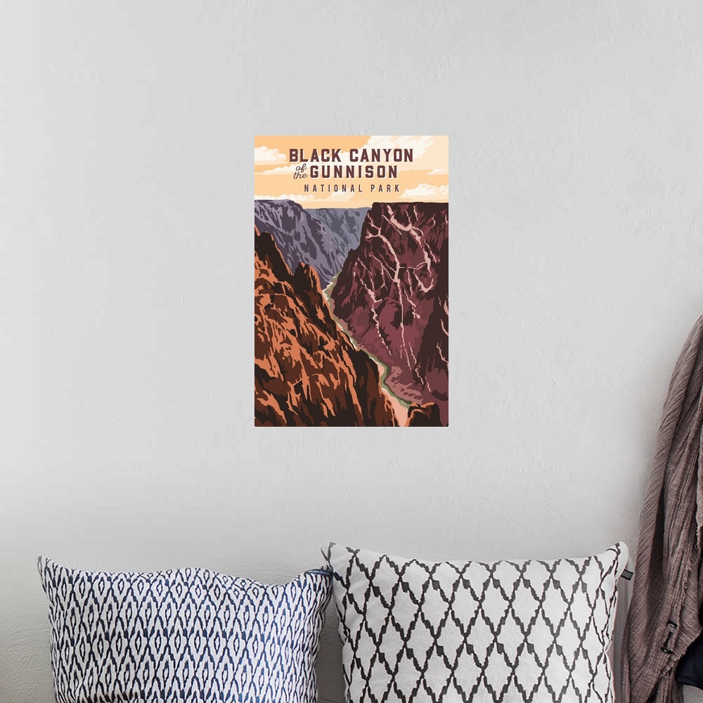 A bohemian room featuring Rocky Mountain National Park, Gunnison River: Graphic Travel Poster