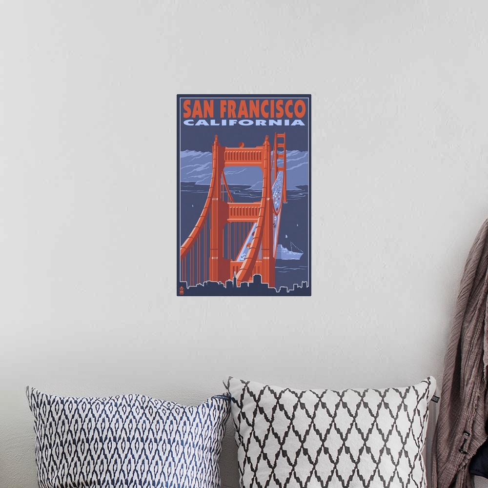 A bohemian room featuring San Francisco, California - Golden Gate Bridge: Retro Travel Poster