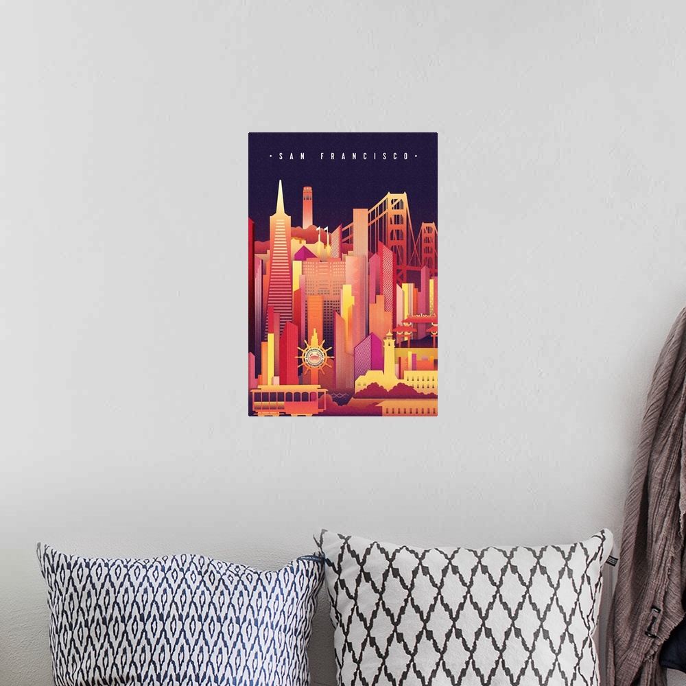 A bohemian room featuring San Francisco, California - Neon Skyline