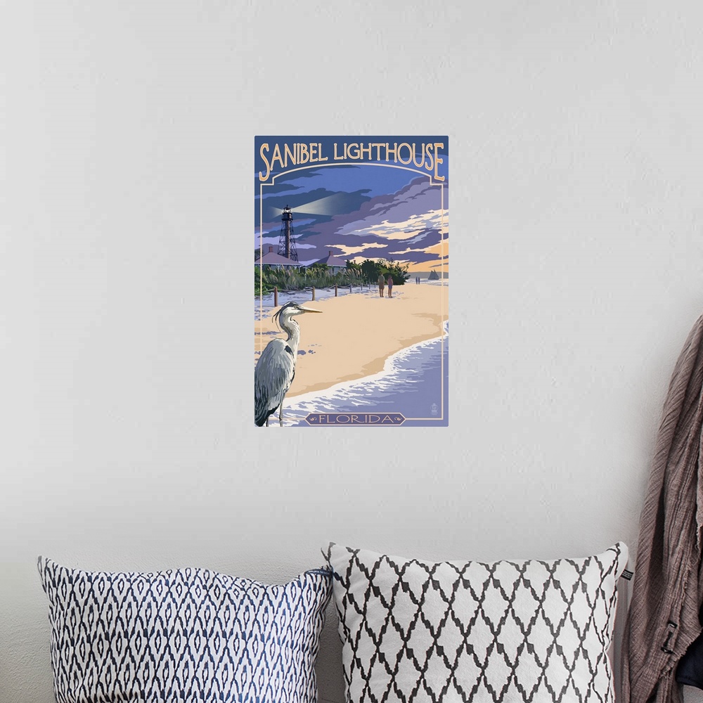 A bohemian room featuring Sanibel Lighthouse - Sanibel, Florida: Retro Travel Poster
