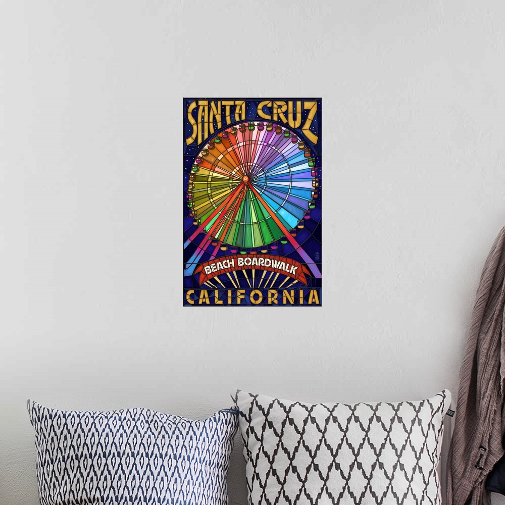 A bohemian room featuring Santa Cruz, California - Beach Boardwalk Ferris Wheel: Retro Travel Poster