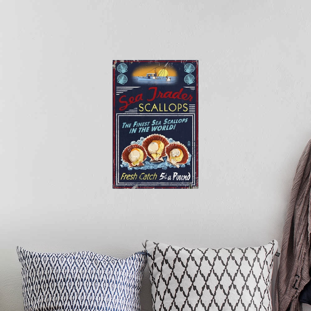 A bohemian room featuring Scallops, Vintage Sign