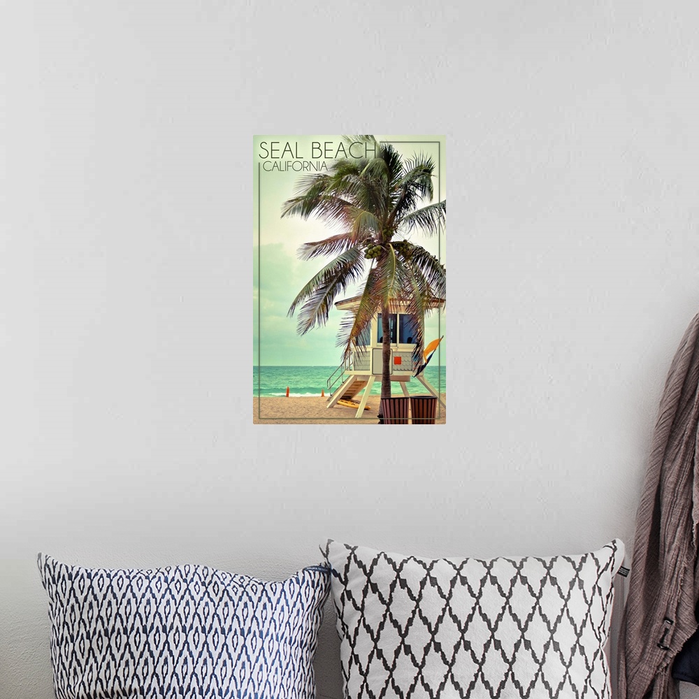 A bohemian room featuring Seal Beach, California, Lifeguard Shack and Palm