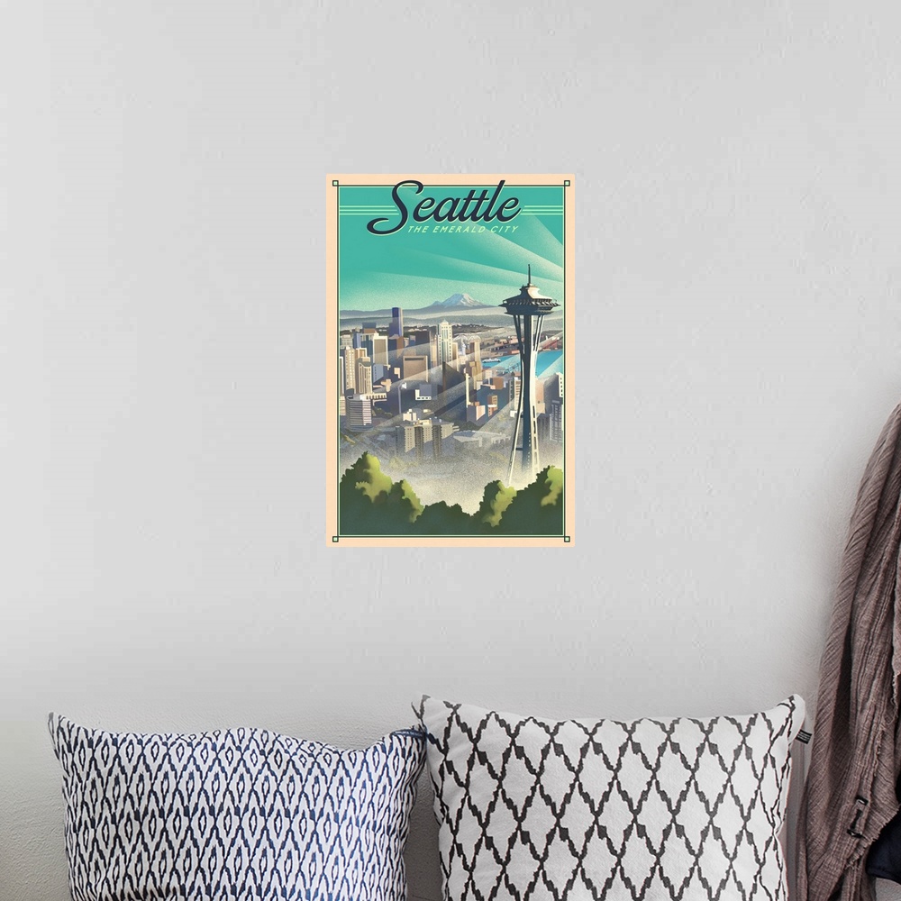 A bohemian room featuring Seattle, Washington - Skyline - Lithograph