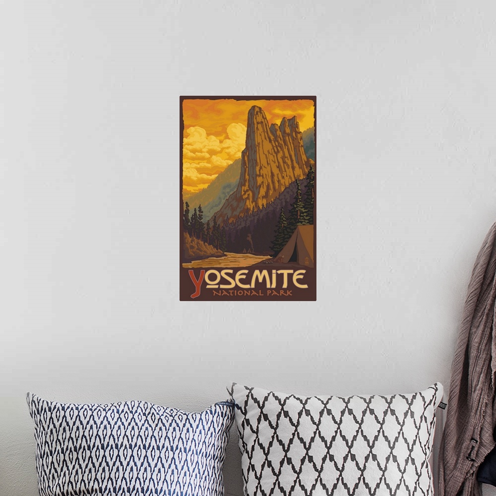 A bohemian room featuring Sentinel Yosemite: Retro Travel Poster