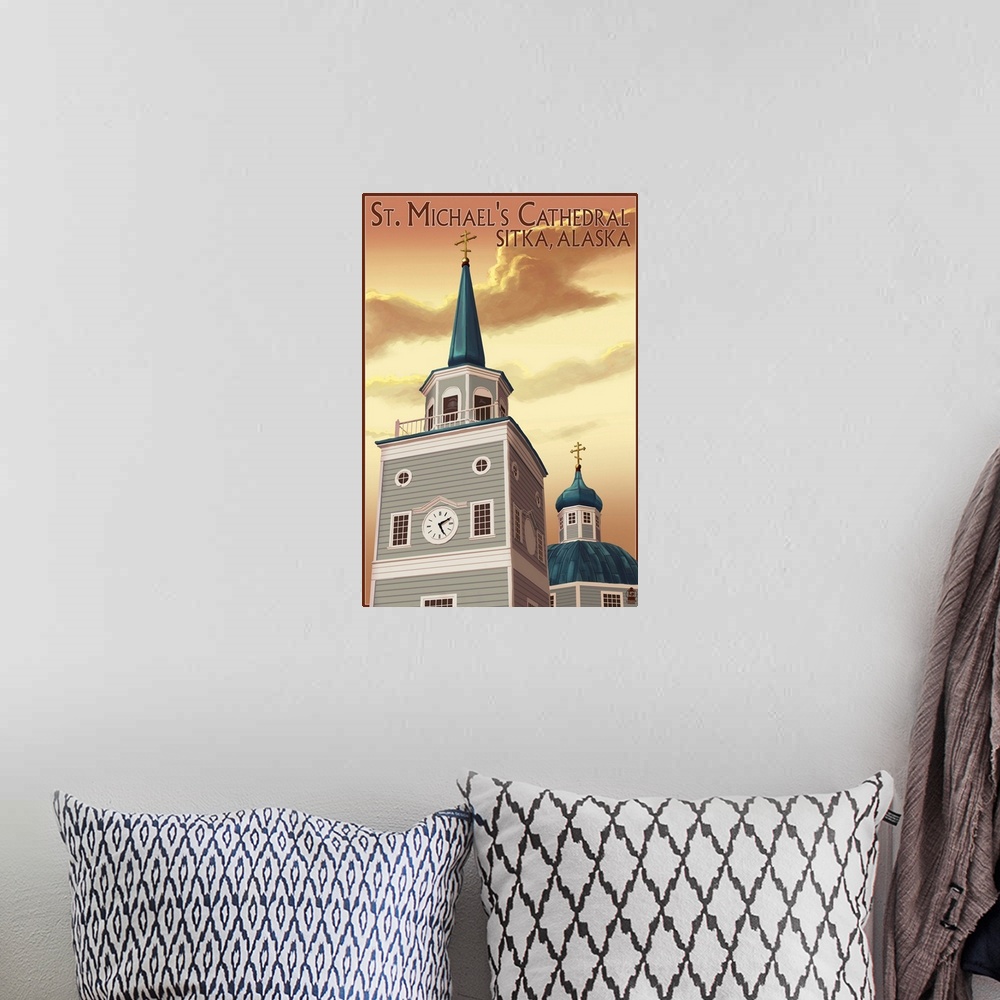 A bohemian room featuring Sitka, Alaska - St. Michael's Cathedral: Retro Travel Poster
