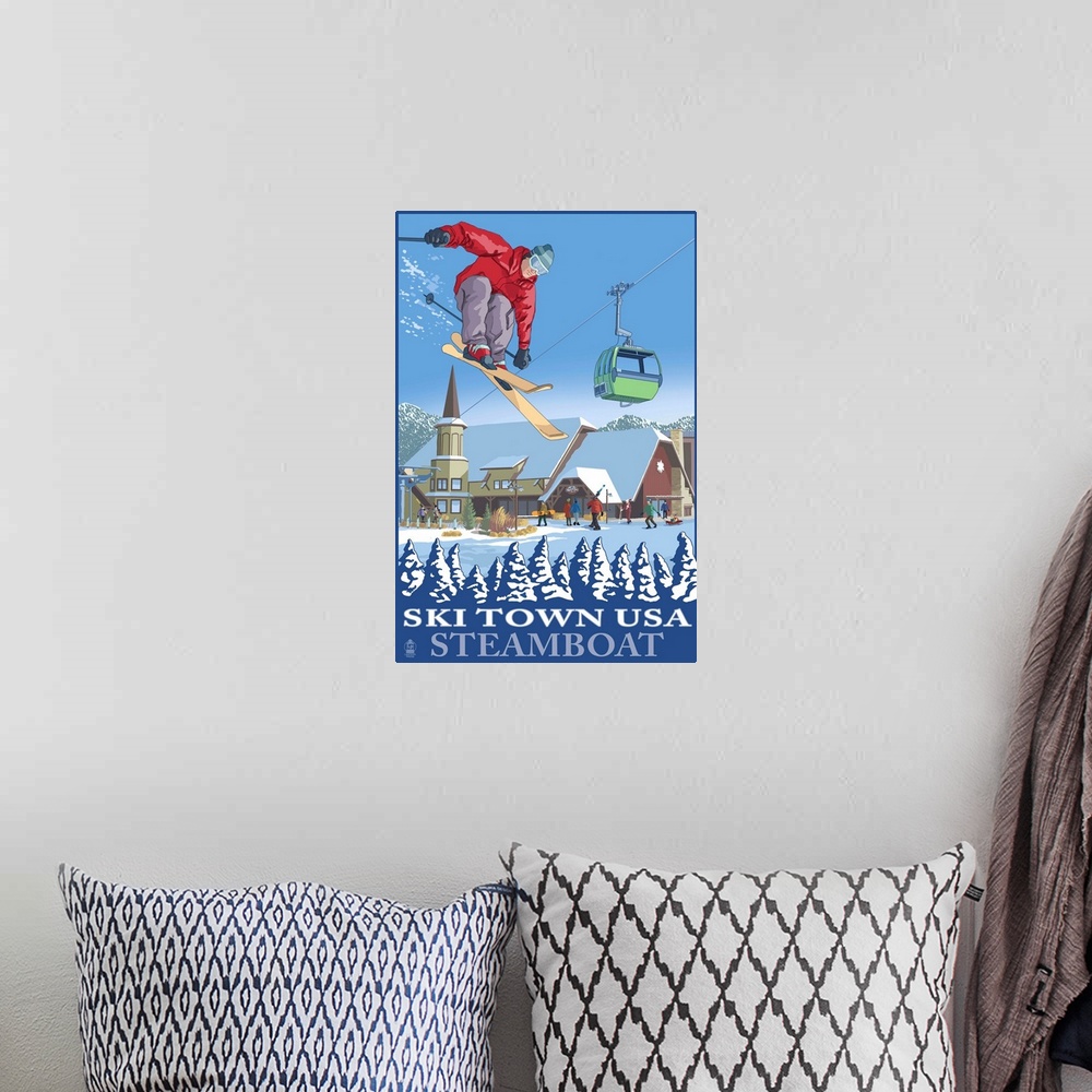 A bohemian room featuring Ski Town USA - Steamboat, Colorado: Retro Travel Poster