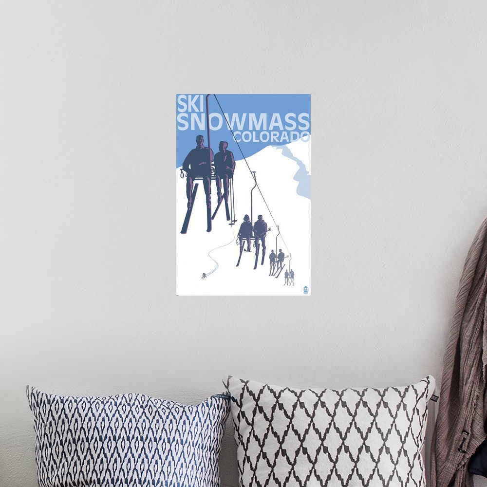 A bohemian room featuring Snowmass, Colorado - Ski Lift: Retro Travel Poster