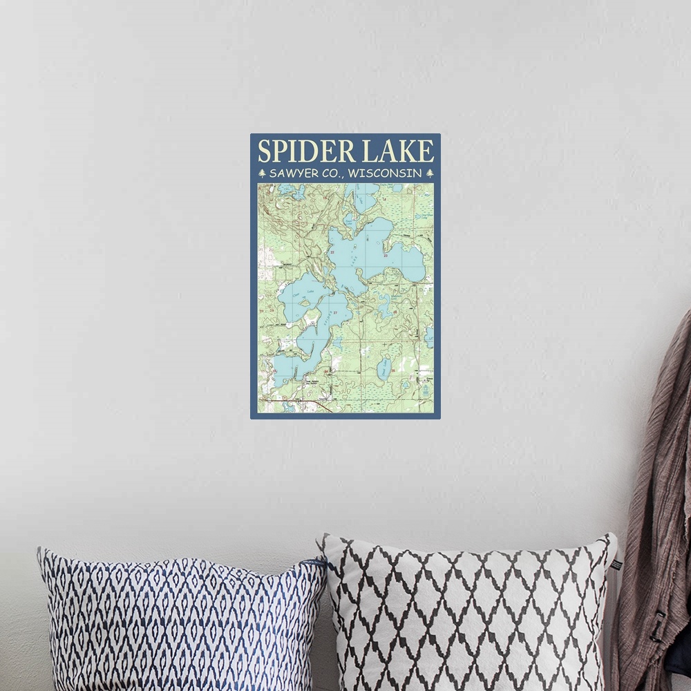 A bohemian room featuring Spider Lake Chart, Sawyer County, Wisconsin