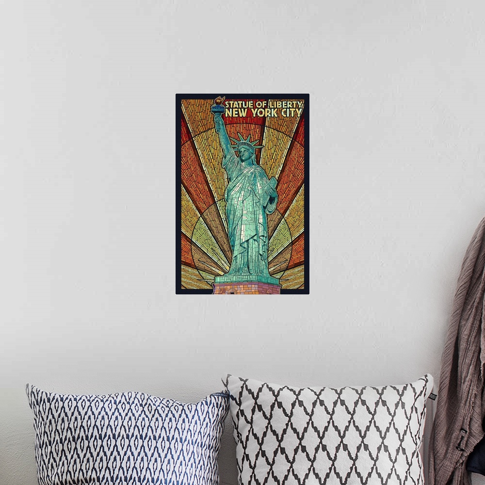 A bohemian room featuring Statue of Liberty Mosaic - New York City, New York: Retro Travel Poster