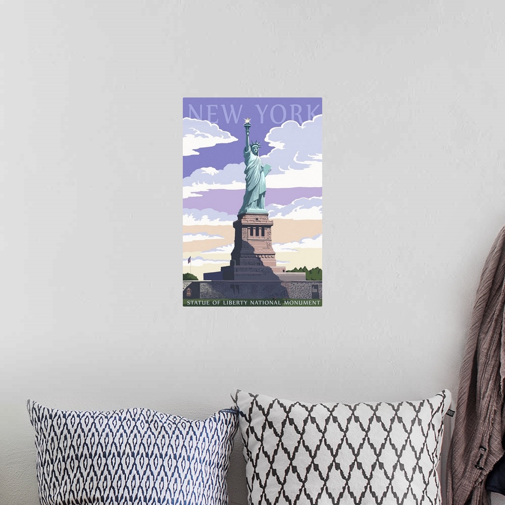 A bohemian room featuring Statue of Liberty National Monument - New York City, NY: Retro Travel Poster