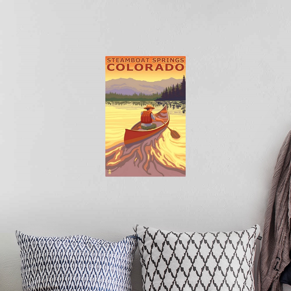 A bohemian room featuring Steamboat Springs, CO - Canoe: Retro Travel Poster