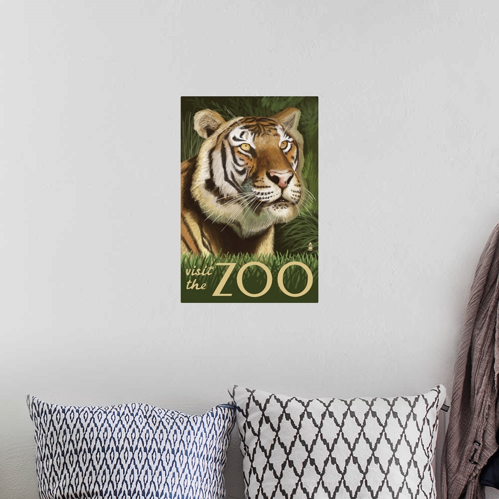 A bohemian room featuring Sumatran Tiger - Visit the Zoo: Retro Travel Poster