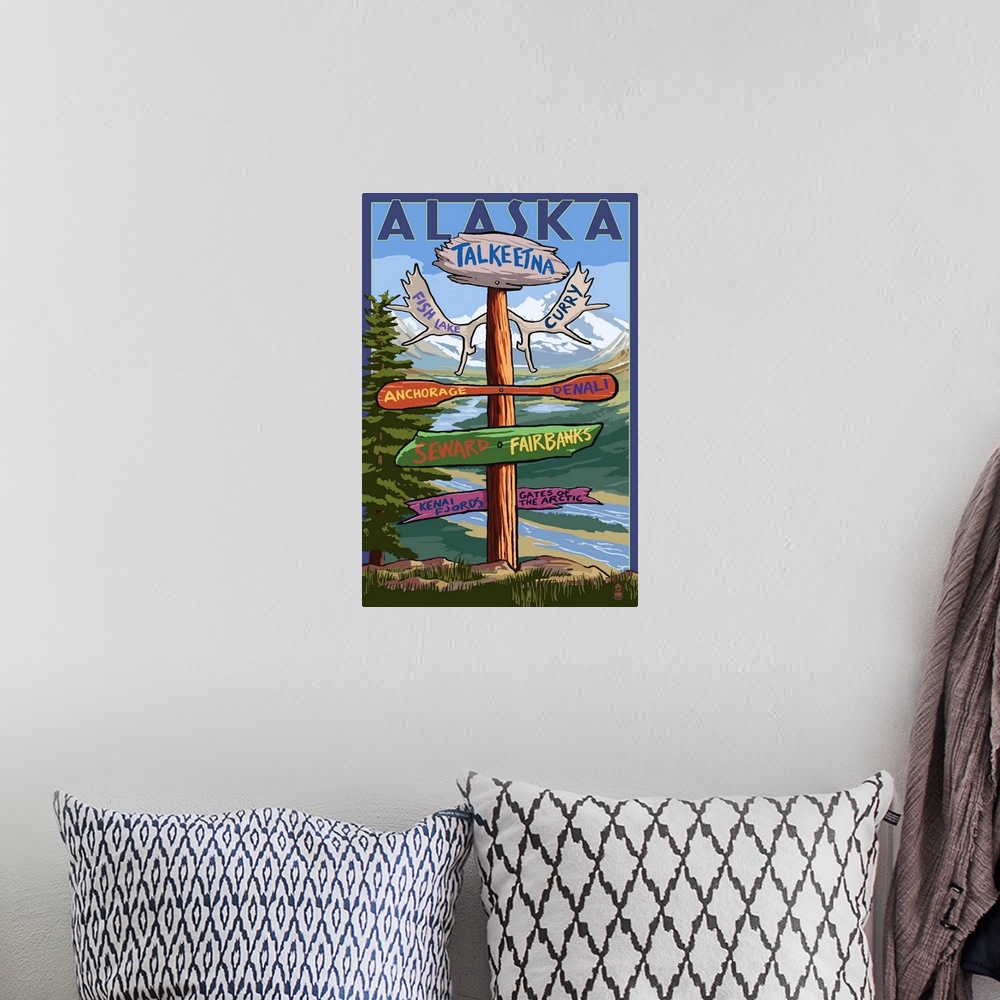 A bohemian room featuring Talkeetna, Alaska, Destination Sign