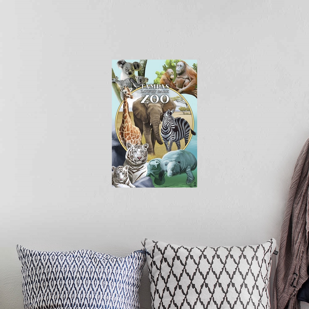 A bohemian room featuring Tampa's Lowry Park Zoo, Florida - Wildlife Montage: Retro Travel Poster