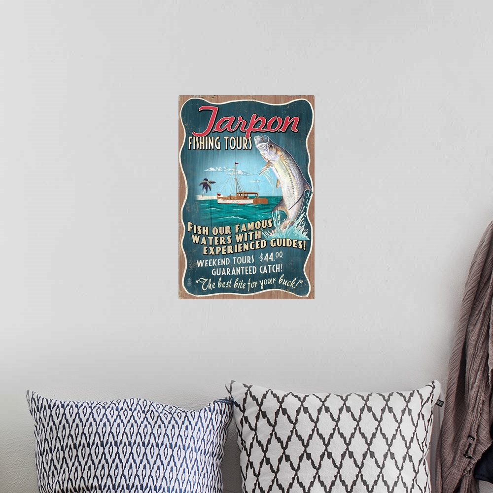 A bohemian room featuring Tarpon Fishing Tours, Vintage Sign