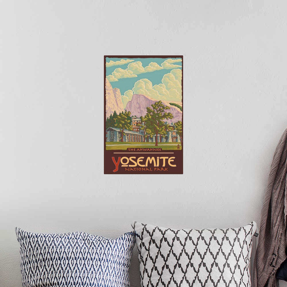 A bohemian room featuring The Ahwahnee - Yosemite National Park, California: Retro Travel Poster
