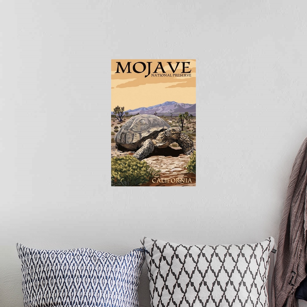 A bohemian room featuring Tortoise - Mojave National Preserve, California: Retro Travel Poster