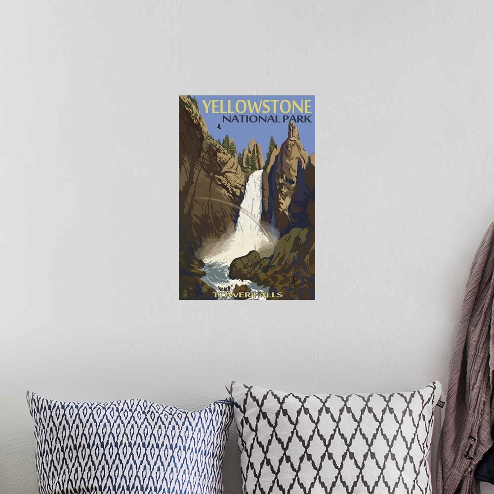 A bohemian room featuring Tower Falls - Yellowstone National Park: Retro Travel Poster