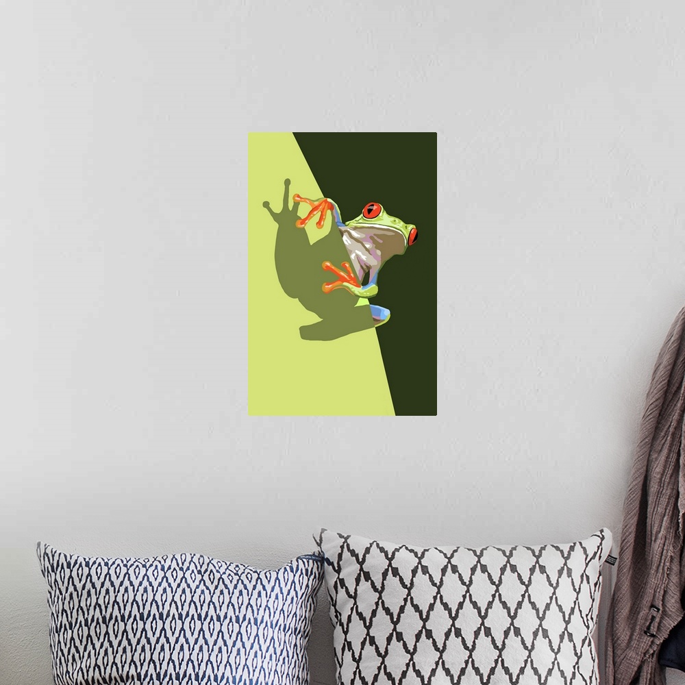 A bohemian room featuring Tree Frog: Retro Poster Art